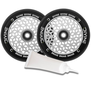 Set 2 ruedas Divine 110 mm Light Core plateadas + aceite Divine para rodamientos