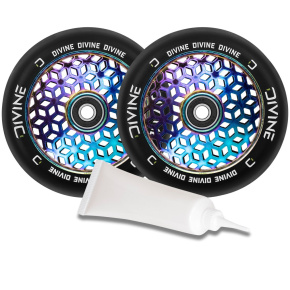 Set de 2 ruedas Divine 110 mm Light Core Neochrome + aceite Divine para rodamientos