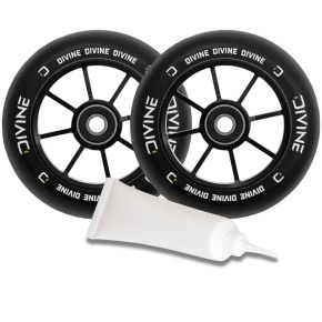 Set de 2 ruedas Divine 120 mm Spoked negras + aceite Divine para rodamientos